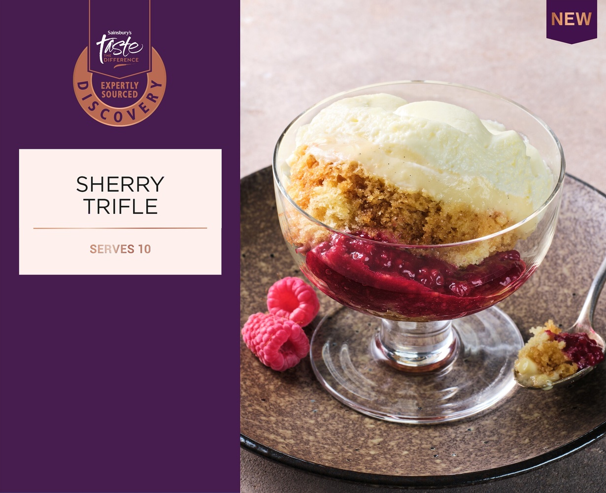 Sainsbury’s Taste the Difference Discovery sherry trifle, on pack