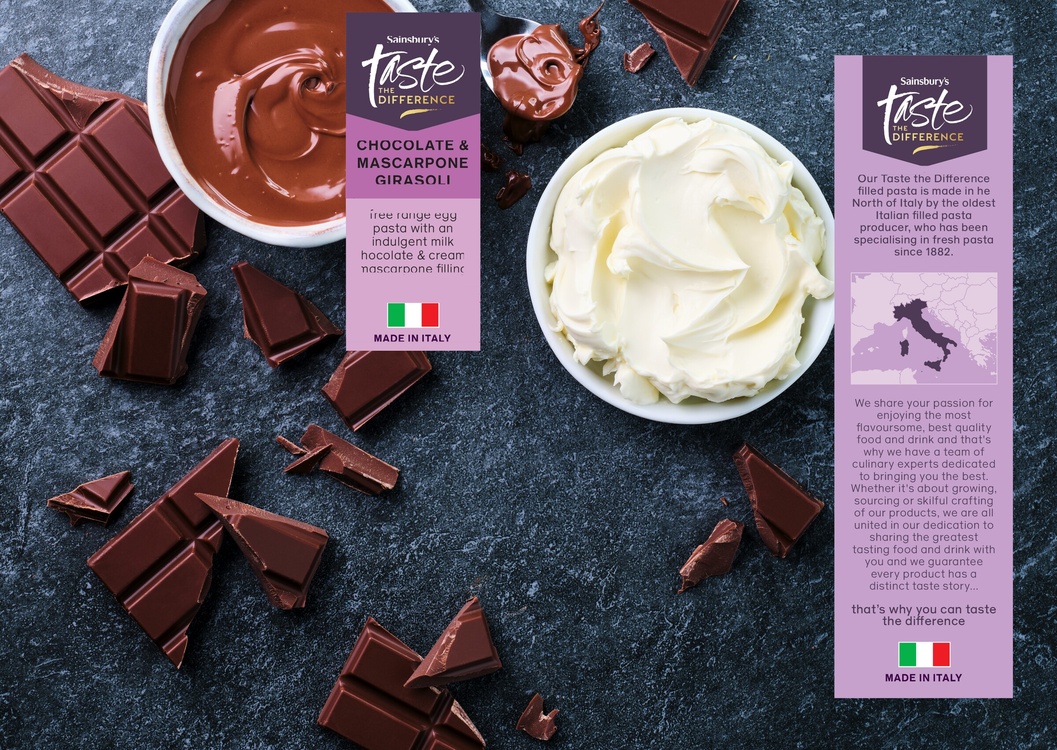 Sainsbury’s Taste the Difference chocolate and mascarpone girasoli, on pack
